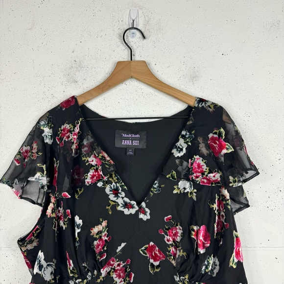 Mod Cloth Anna Sui Chic Ruffle Sleeve Floral Maxi Dress Size 24 - Picture 2 of 13